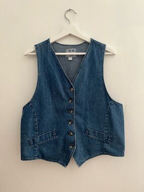 Vintage Cherokee Women’s Denim Button Down Vest Tie Back 100% Cotton Size M